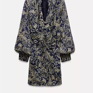Zara Navy and Gold Paisley Mini Dress
